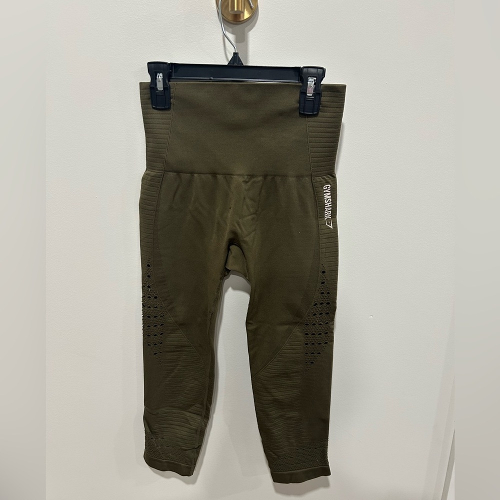 Gymshark Leggings‎ XS/S Olive Green Cropped 18" Inseam High Rise Gym Workout